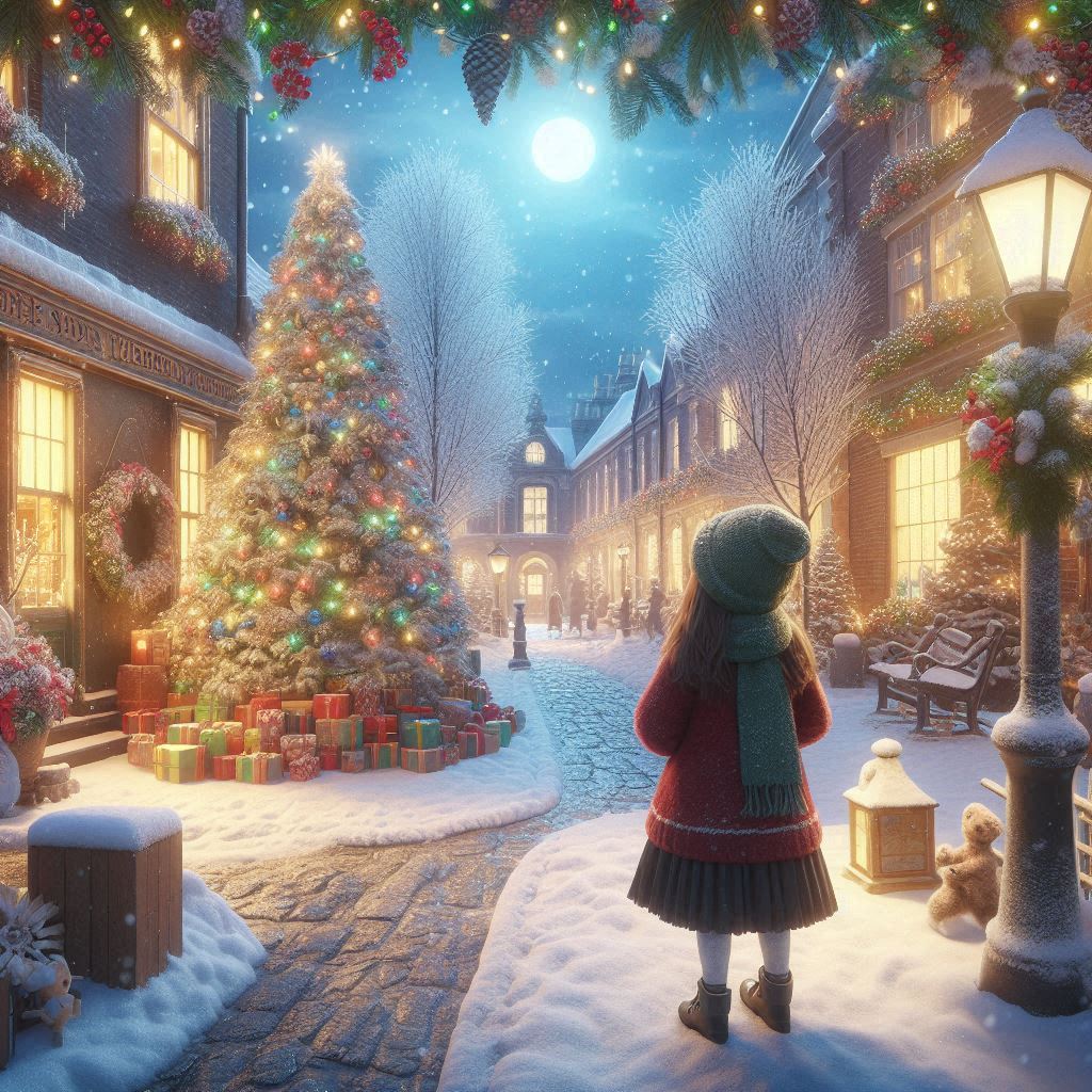 Girl in Christmas Village