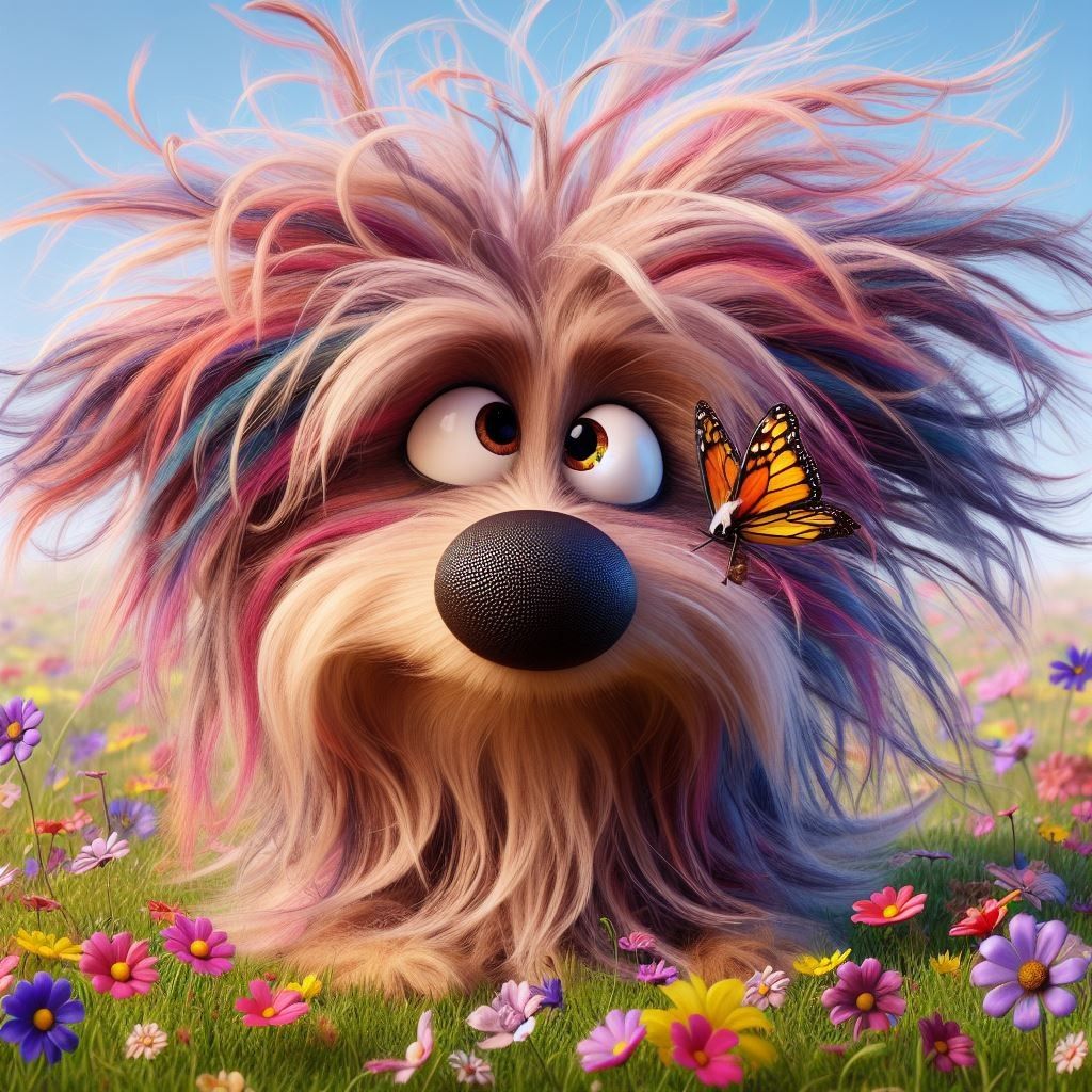 Fluffy Dog with Butterfly