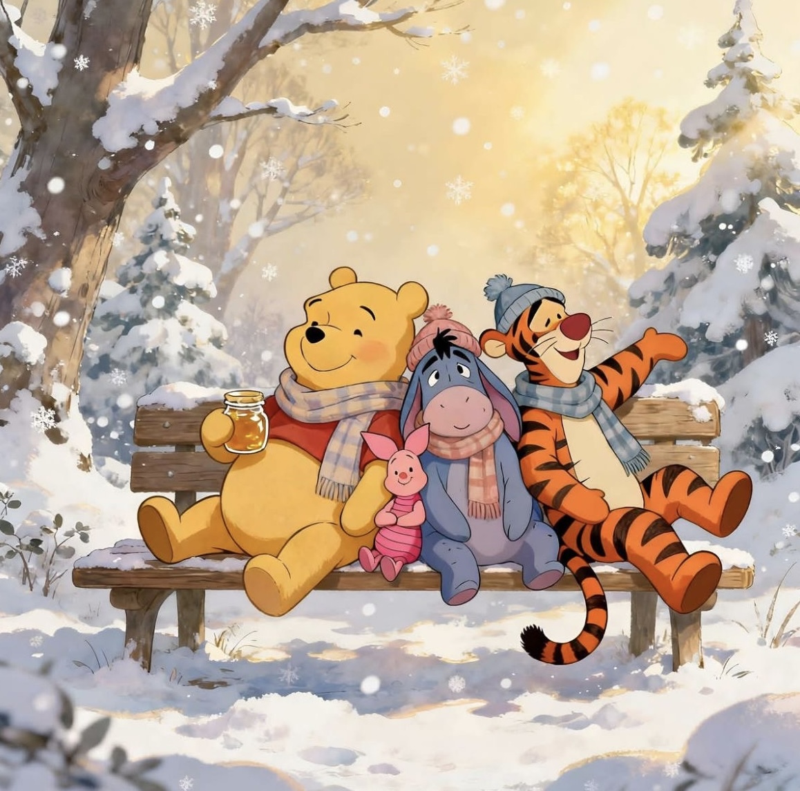 Winnie the Pooh Winter Scene