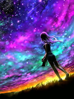 Girl Under Aurora Sky