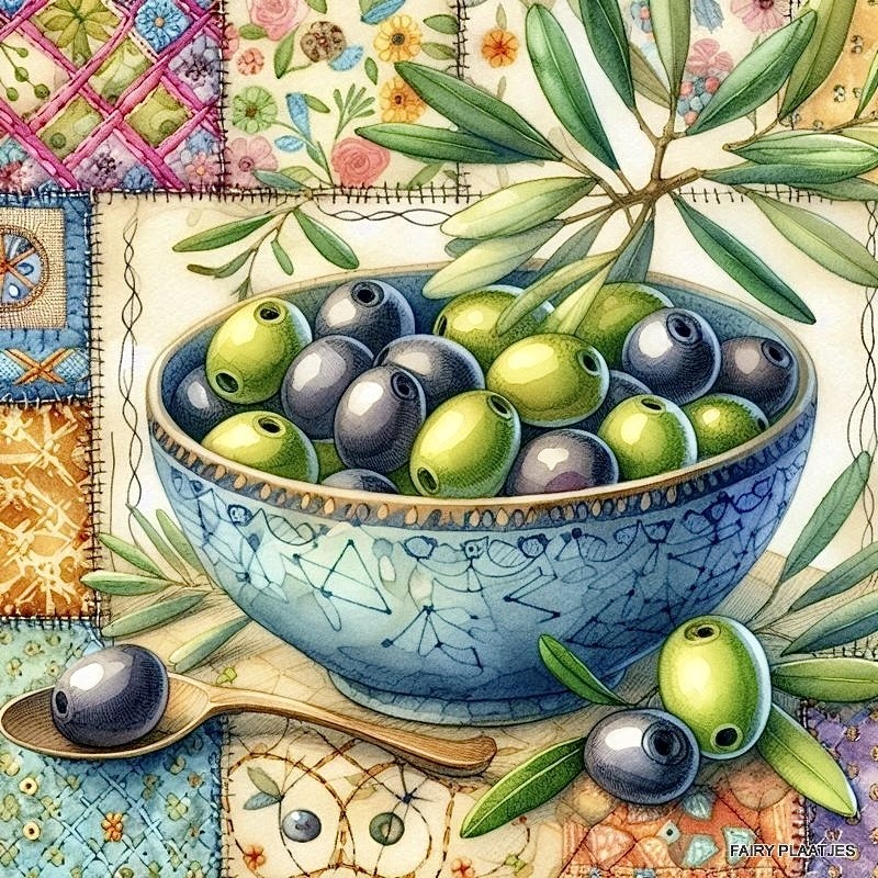 Bowl of Green & Black Olives