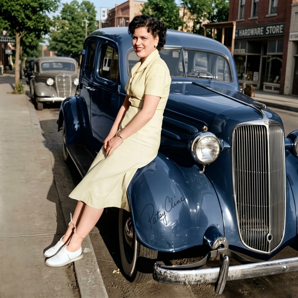 Woman on Vintage Car