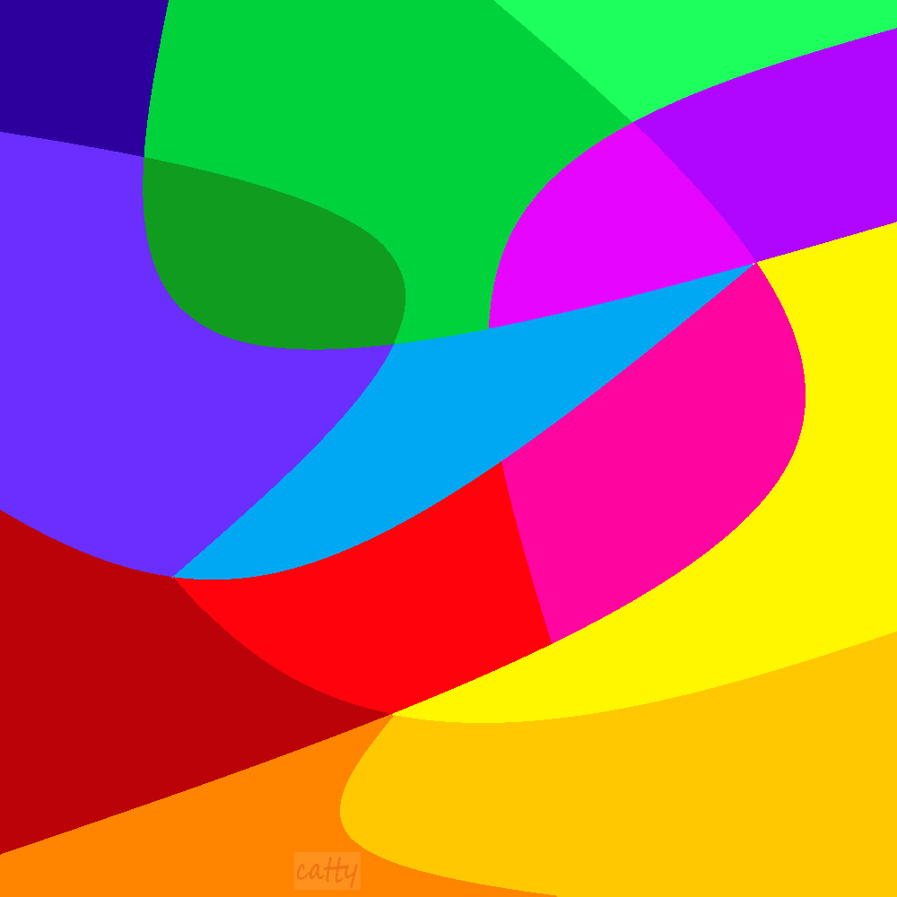 Abstract art with bold curved colorful shapes flowing across the canvas in vibrant rainbow hues