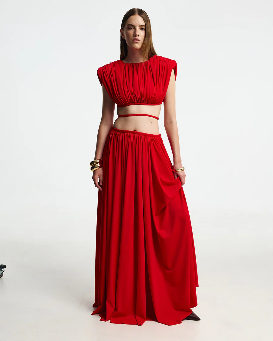 Red Crop Top and Maxi Skirt