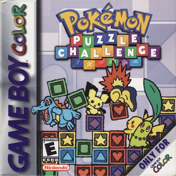 Pokemon Puzzle Challenge Game Boy Color box art with Pikachu and colorful blocks