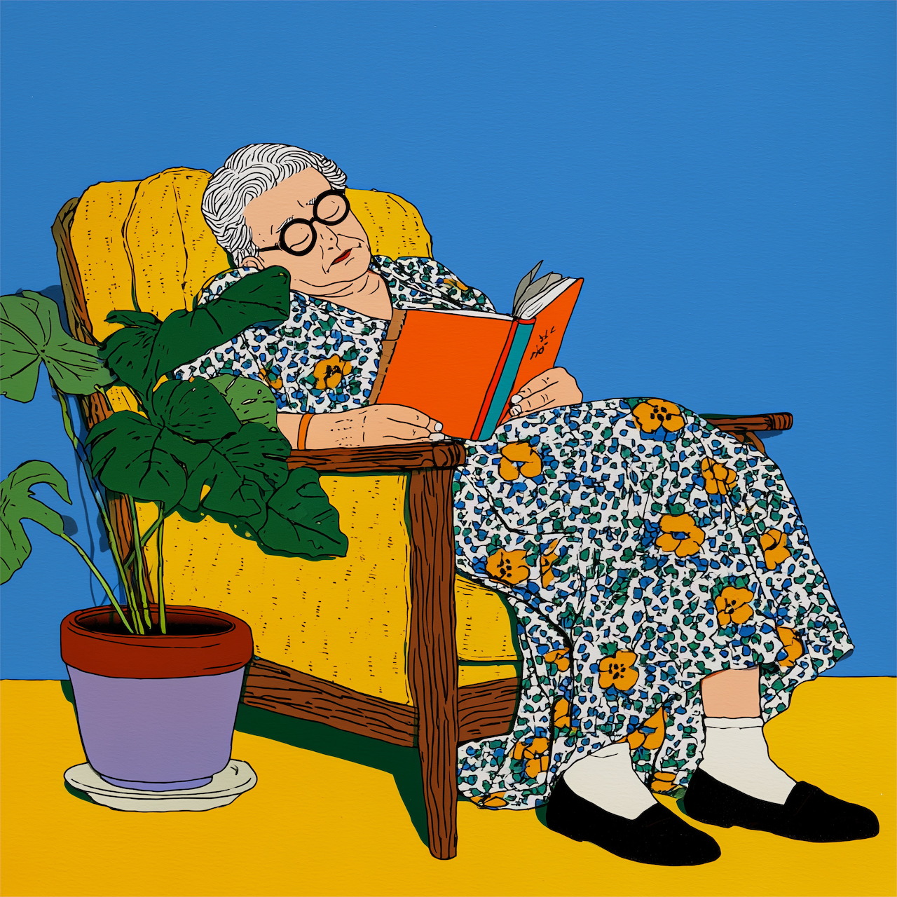 Elderly Woman Reading in Chair