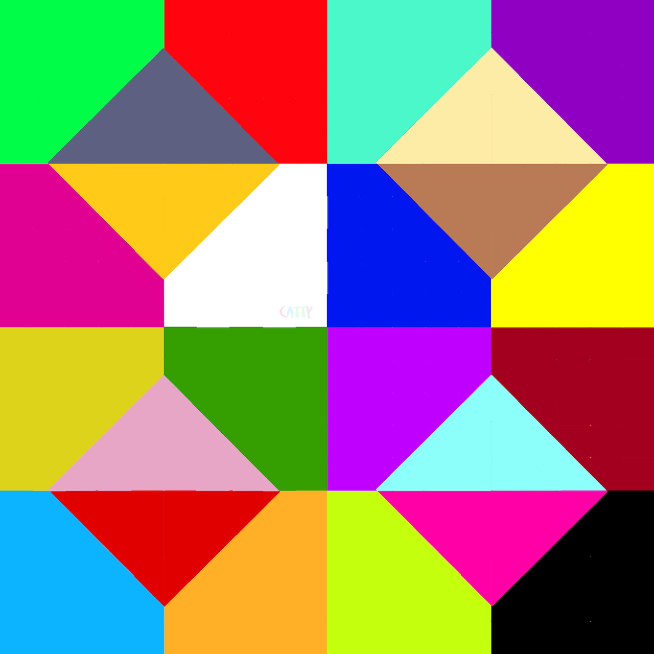 Abstract geometric pattern with colorful triangles and squares in a grid layout