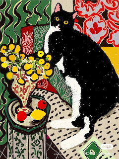 Tuxedo Cat with Flowers