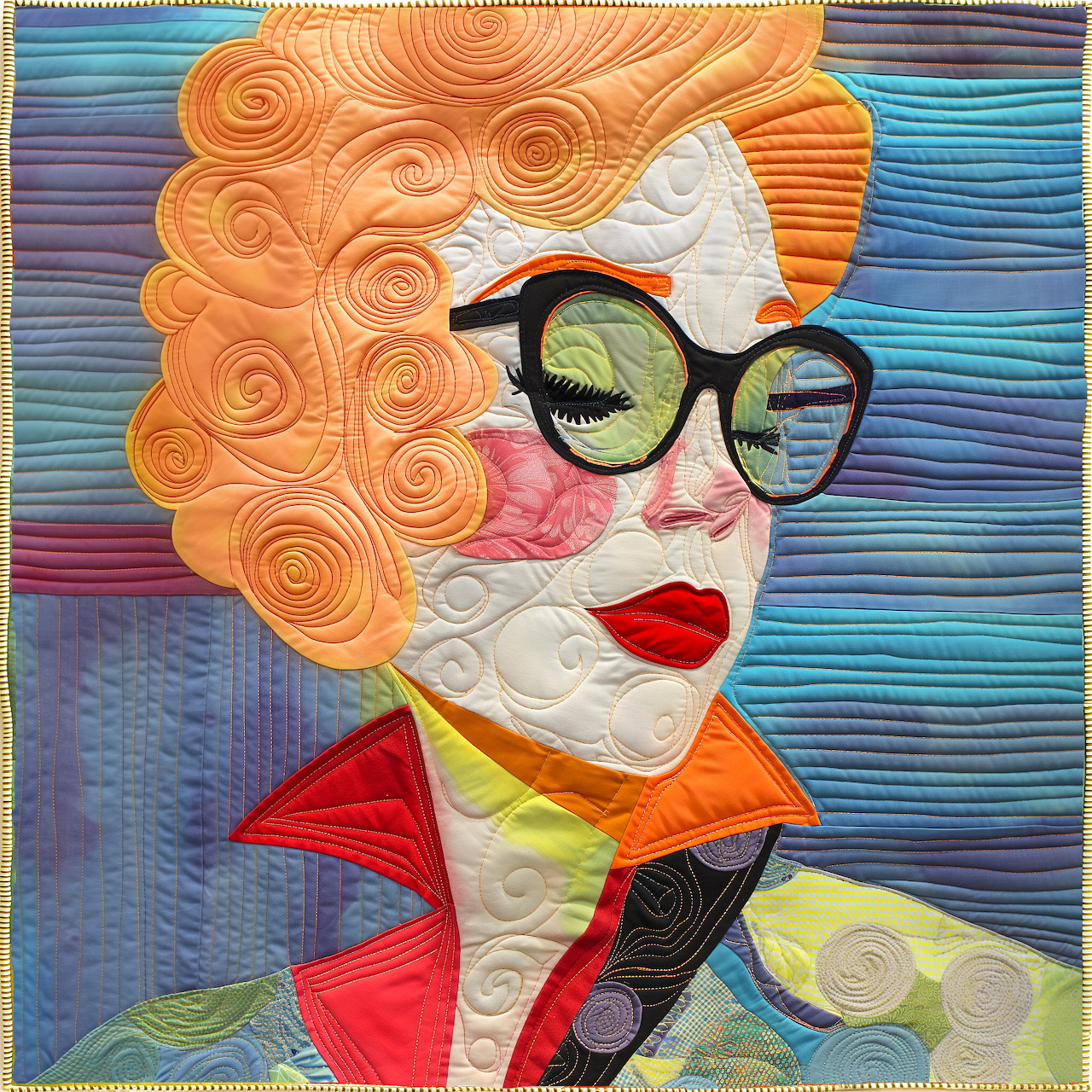 Quilted Woman Portrait with Glasses