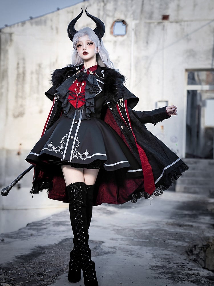 Gothic demon-styled figure in dark fashion outfit