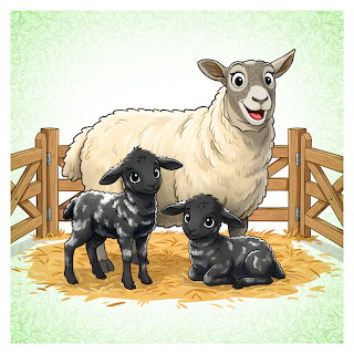 Sheep Family with Lambs