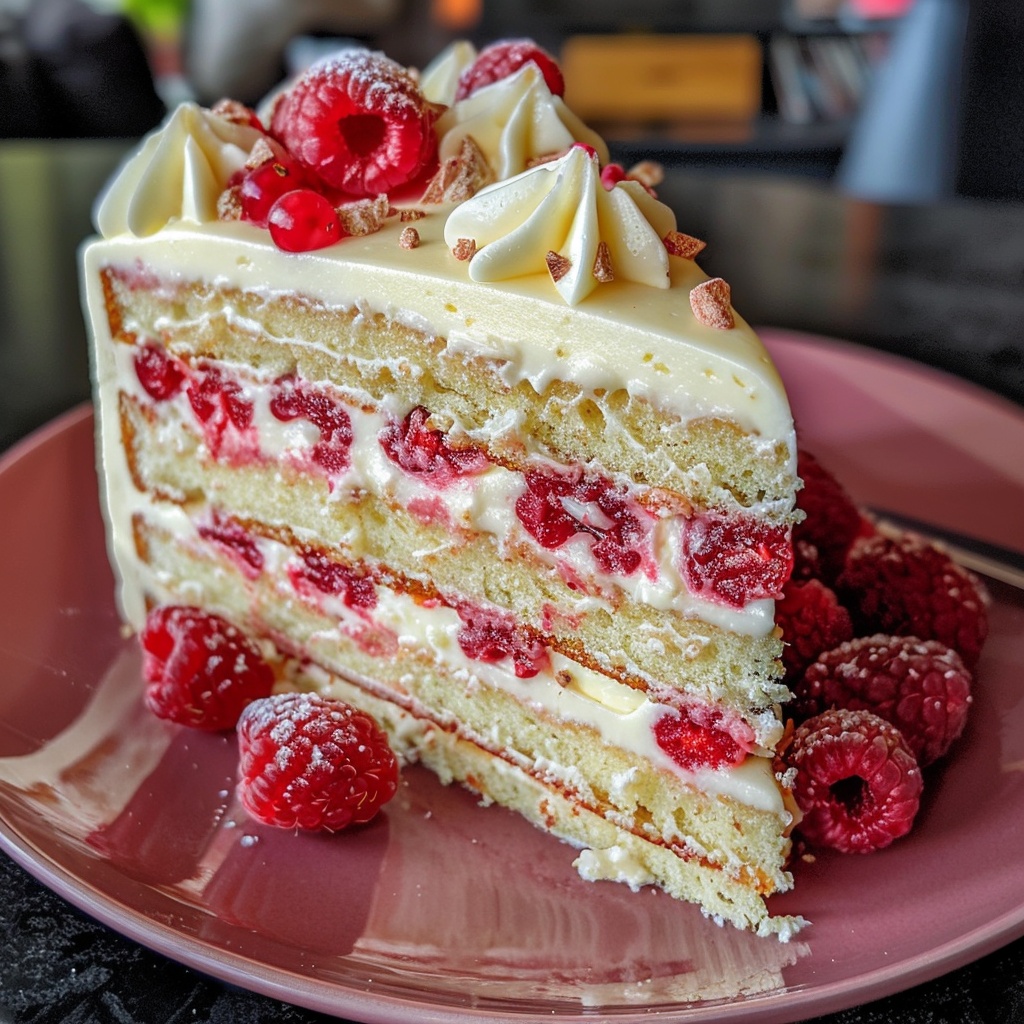 Raspberry Cream Cake Slice