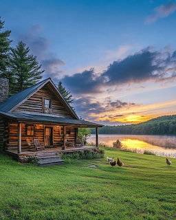 Lakeside Cabin Sunset