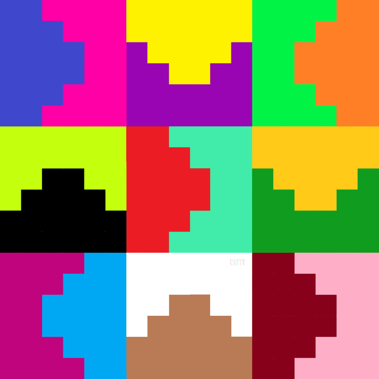 Abstract colorful pixel art grid with bright geometric blocks in rainbow colors