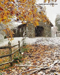 French Country Cottage Autumn Snow