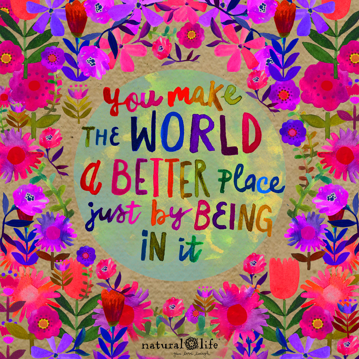 Colorful floral illustration with an inspirational quote in the center