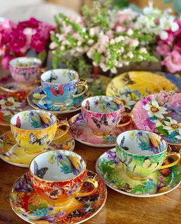 Colorful Floral Teacups Display