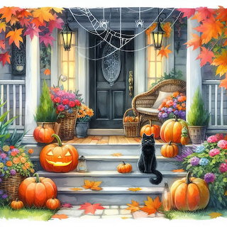 Cat Autumn Porch