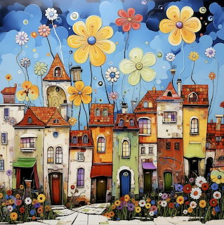 Whimsical Flower Village Art