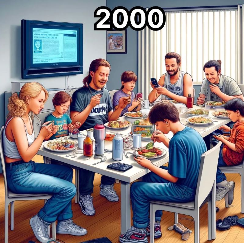 Multi-generational family gathered around dining table sharing a meal in casual home interior