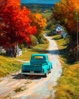 Farm Truck on Autumn Road