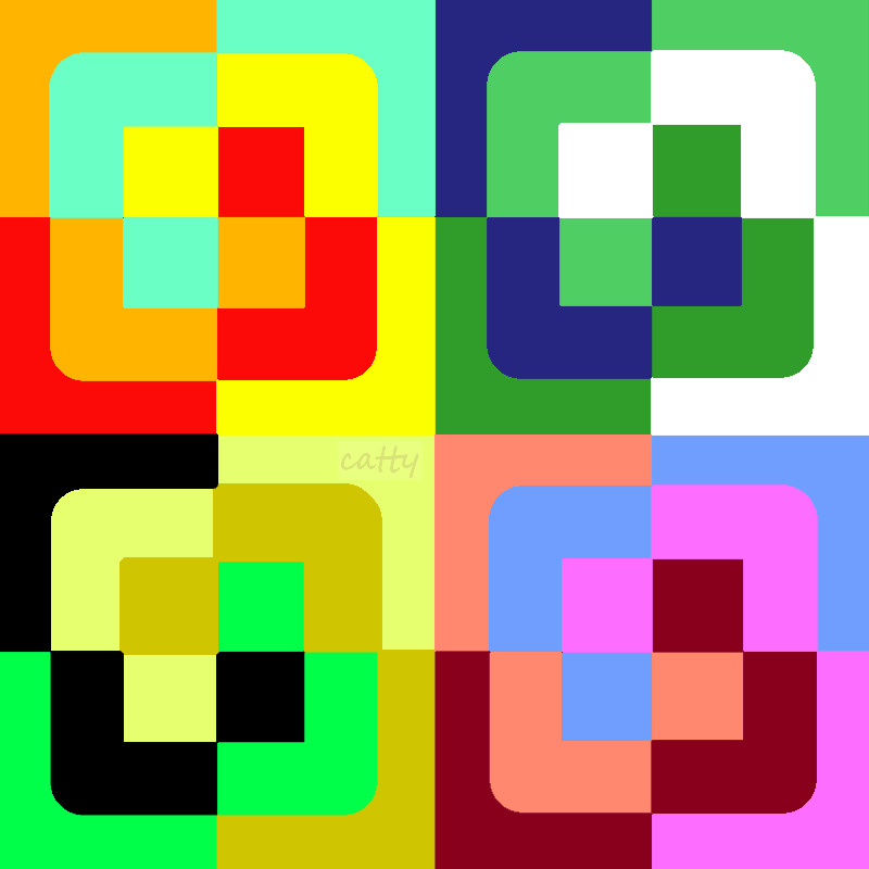 Abstract geometric pattern with colorful overlapping squares in a 2x2 grid layout