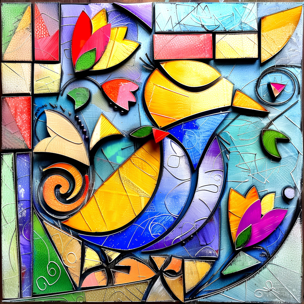 Colorful Stained Glass Bird Mosaic