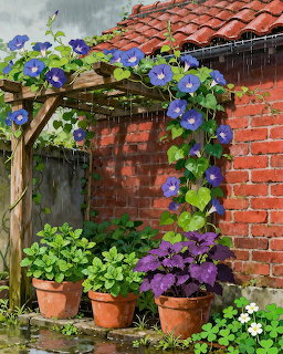 Garden Corner with Purple Flowers