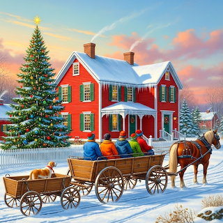 Horse-Drawn Wagon Winter Scene