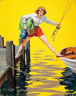 Vintage Pin-Up Girl Fishing