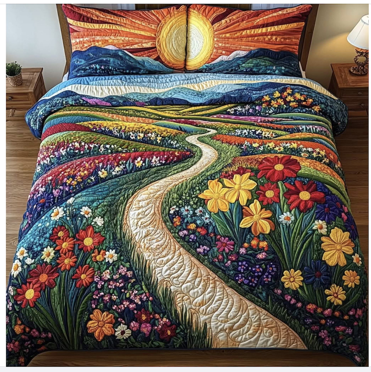 Floral Landscape Quilt Bedspread
