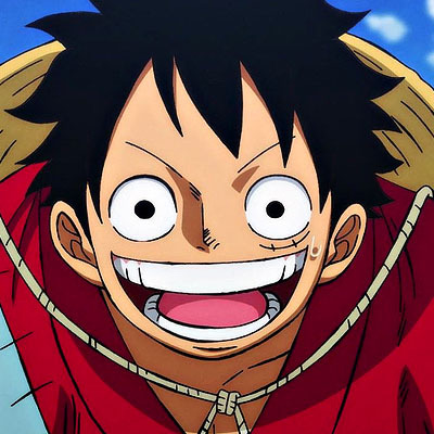 Smiling anime character in red robe with straw hat necklace