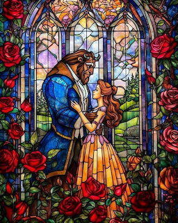 Beauty and the Beast Stained Glass