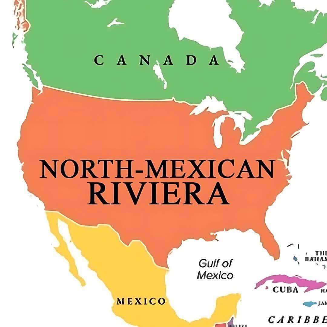 Illustrated map of North America labeled North-Mexican Riviera over the United States