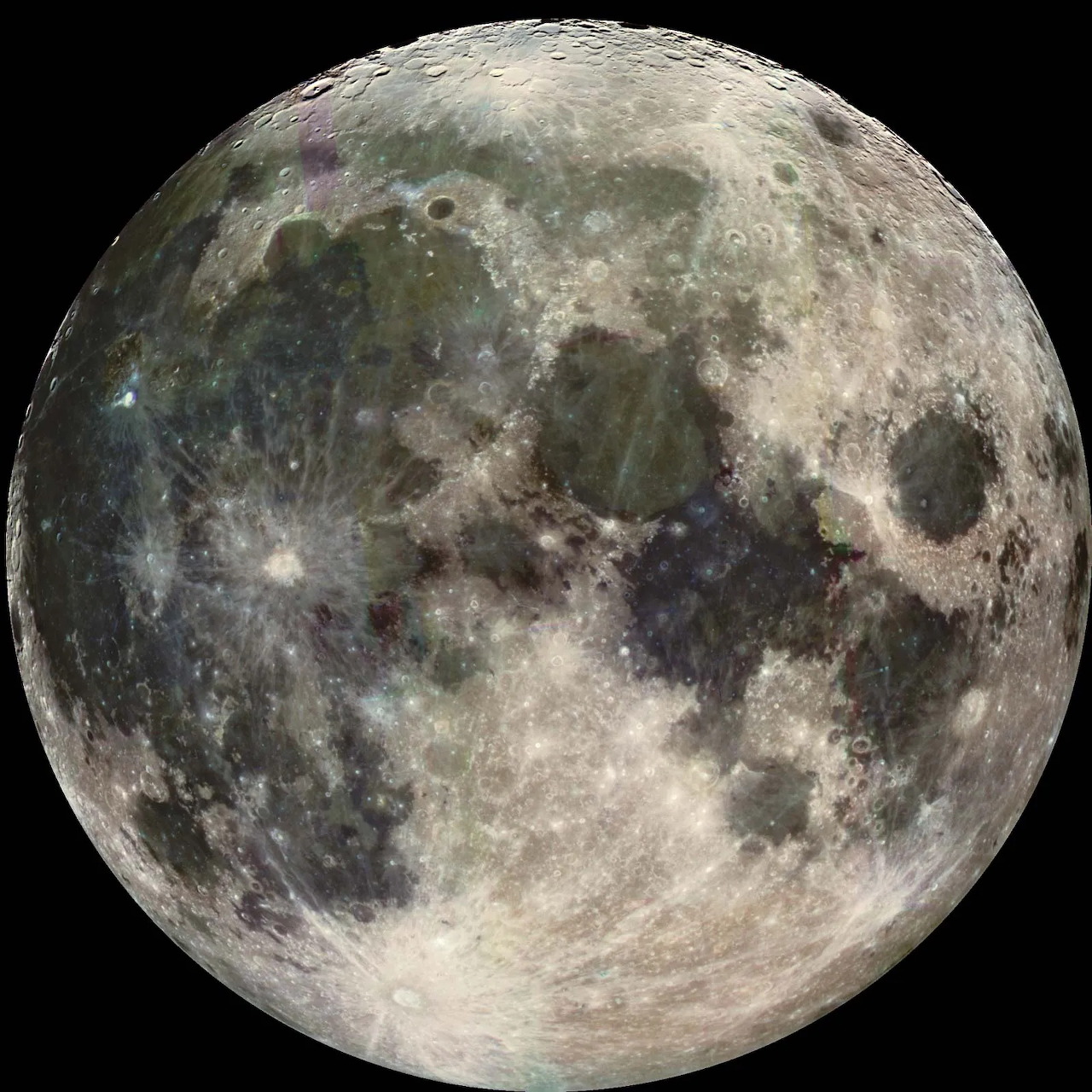 Full moon with visible craters and dark lunar maria on a black background
