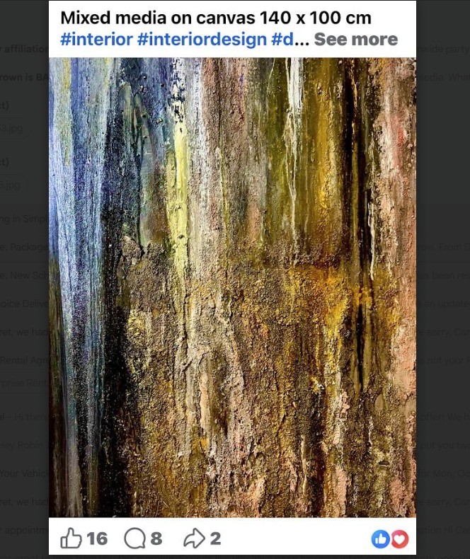 Abstract mixed media canvas painting with vertical earthy brown, gold, and grey textured strokes