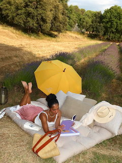 Woman Reading in Lavender Field
