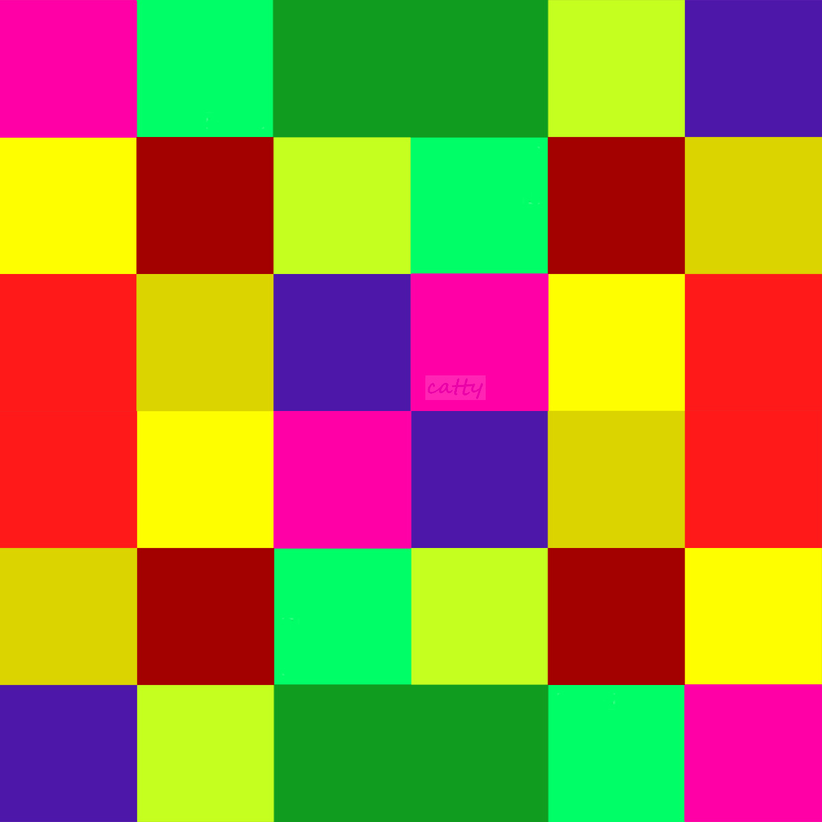 Grid of bright colored squares in red, yellow, green, blue, magenta, cyan, and purple