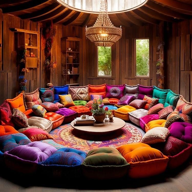 Rainbow Round Room Floor Cushions