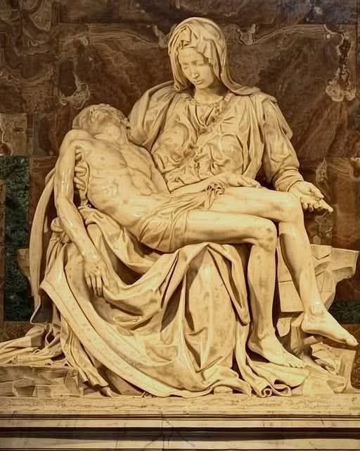 Michelangelo's Pietà sculpture with Mary holding the body of Jesus