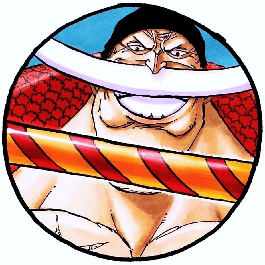 Anime character with black hair, muscular build, and striped clothing grinning confidently
