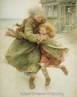 Grandmother and Girl at Beach