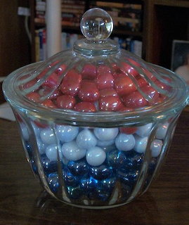 Patriotic Marbles in Glass Dish