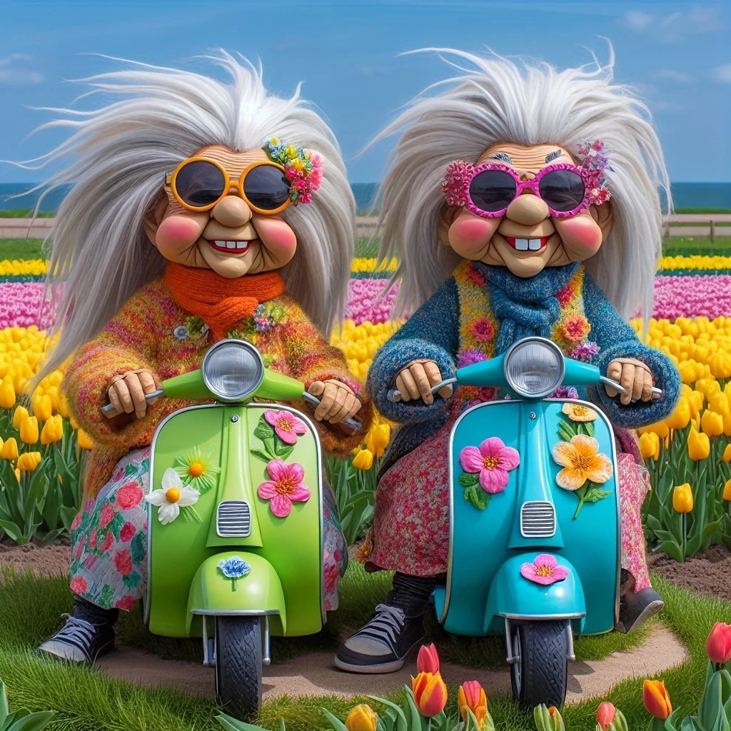 Elderly Women on Colorful Scooters