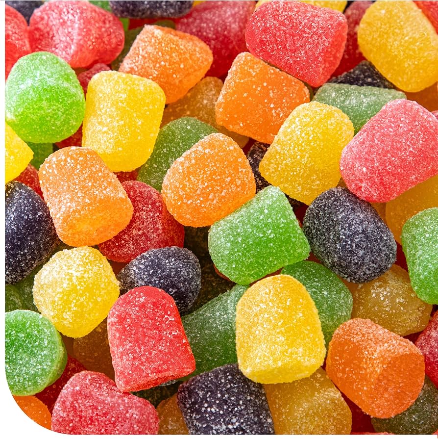 Assorted colorful sugar-coated gummy candies