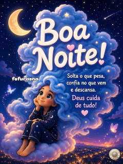 Illustrated girl sitting on a glowing cloud beneath a crescent moon in a starry night sky