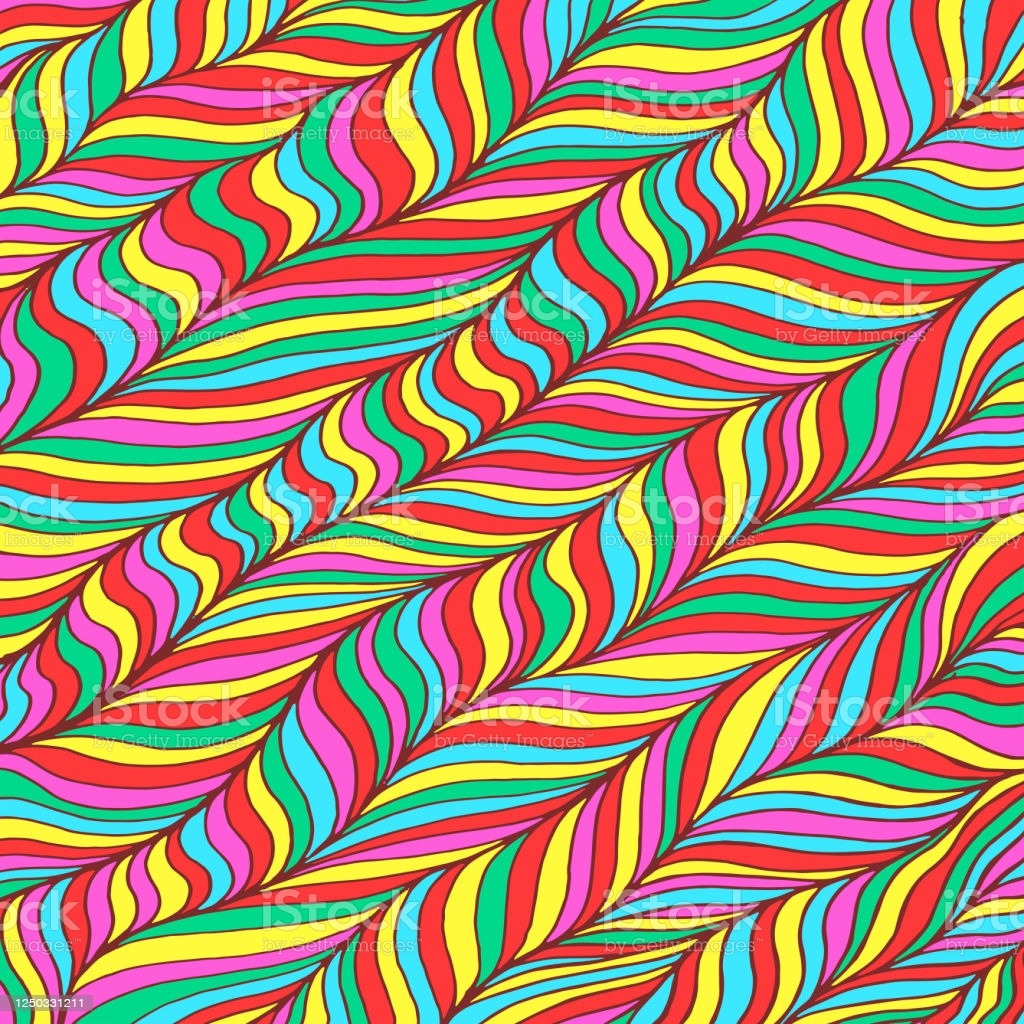 Colorful abstract pattern with flowing rainbow waves creating a psychedelic repeating design