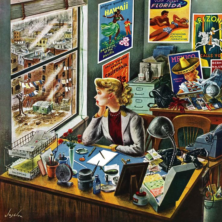 Vintage Office with Travel Posters