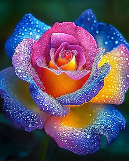 Rainbow Rose with Dewdrops
