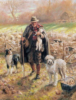 Shepherd with Lamb and Dogs